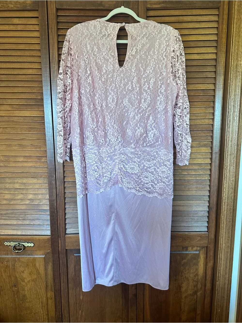 1980s Vintage Pink Lace Midi Cocktail Dress with Draped Front size XL